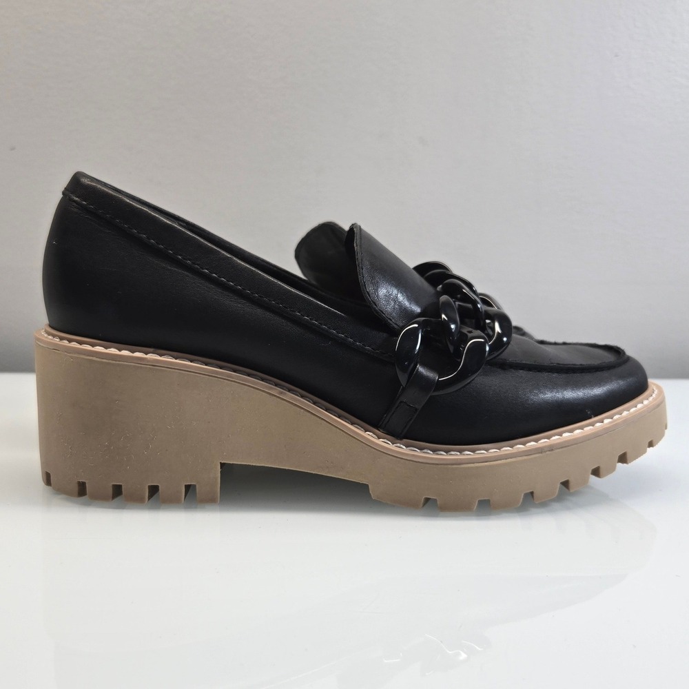 Dolce Vita Loafers 9 Haris Black Leather Chain Lug Sole Chunky Platform Revolve